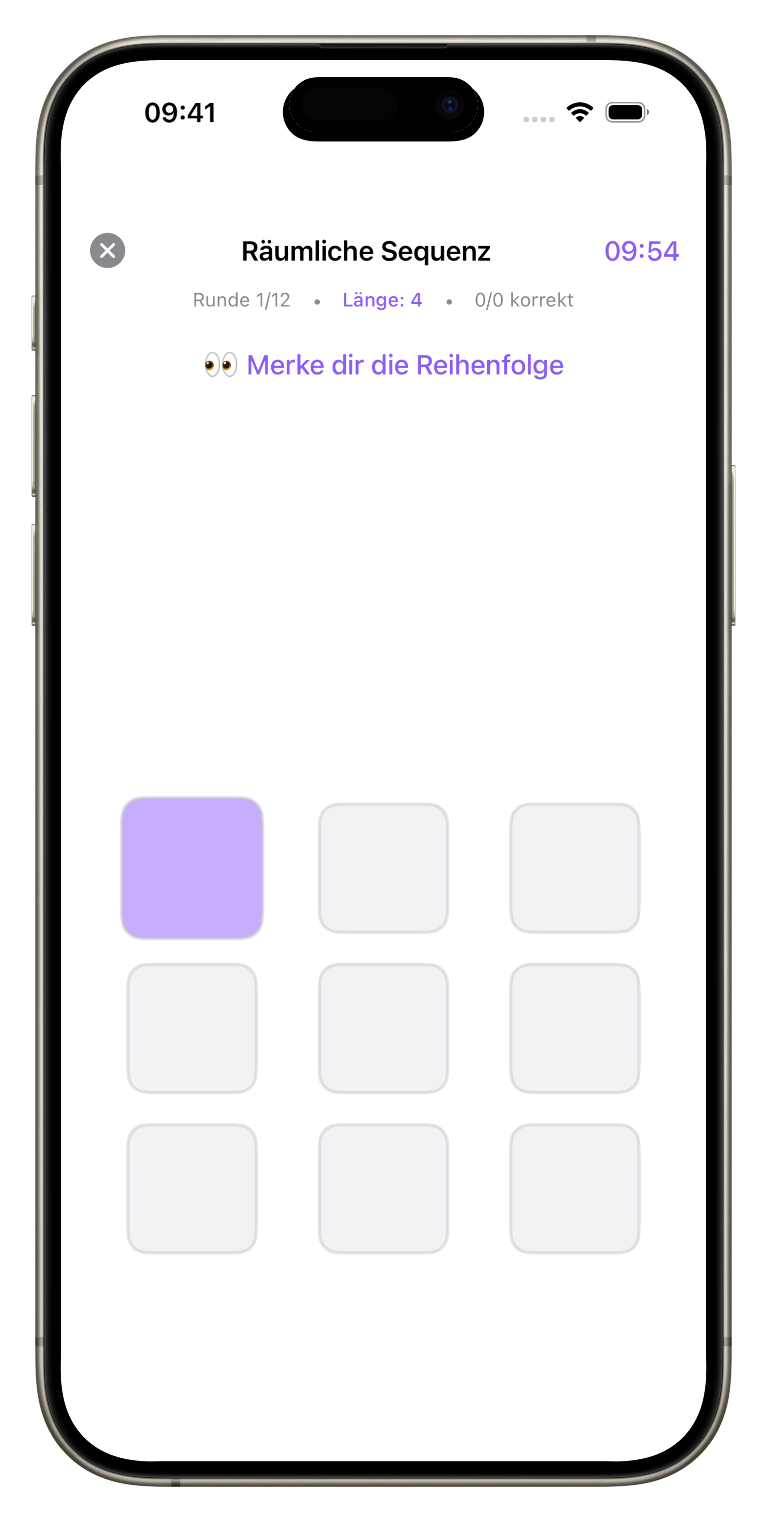 Screenshot of the Emplore app showing cognitive training for focus and working memory